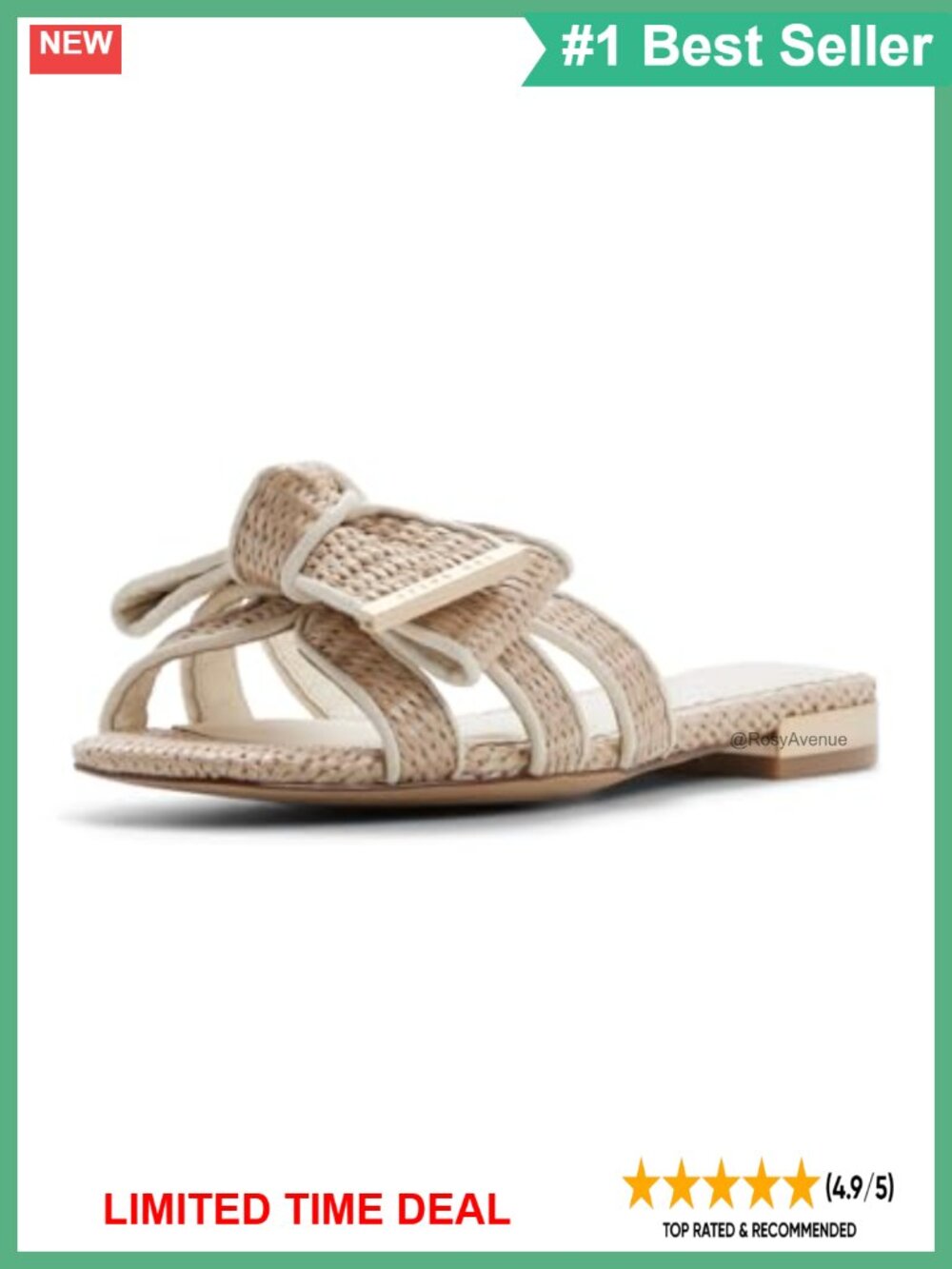 Leather Bow Flat Sandals Slip On Padded Insole